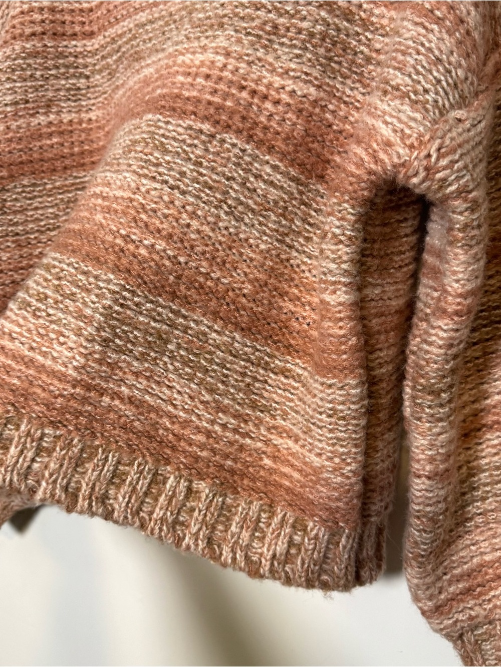 Saltwater Luxe Chunky Knit Boho Sweater Pink Beige Stripe Balloon Sleeve Medium - Picture 3 of 9